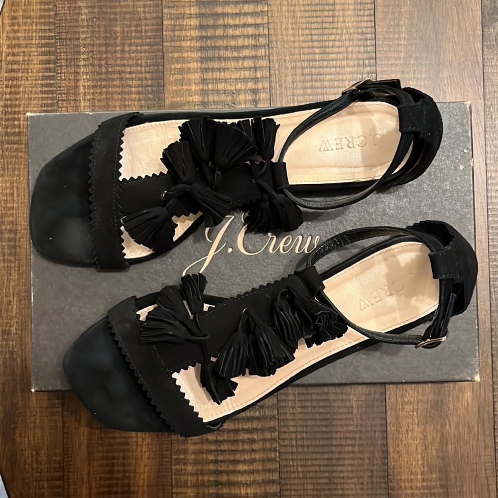 J. Crew - Black Suede Tassel Sandals - Style No. E7285 - Women’s Size 8.5 - Picture 6 of 12